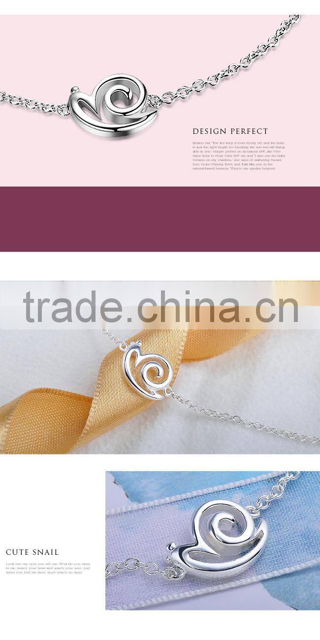 Signd 925 Sterling Silver Snail Charm Chain Link Bracelet