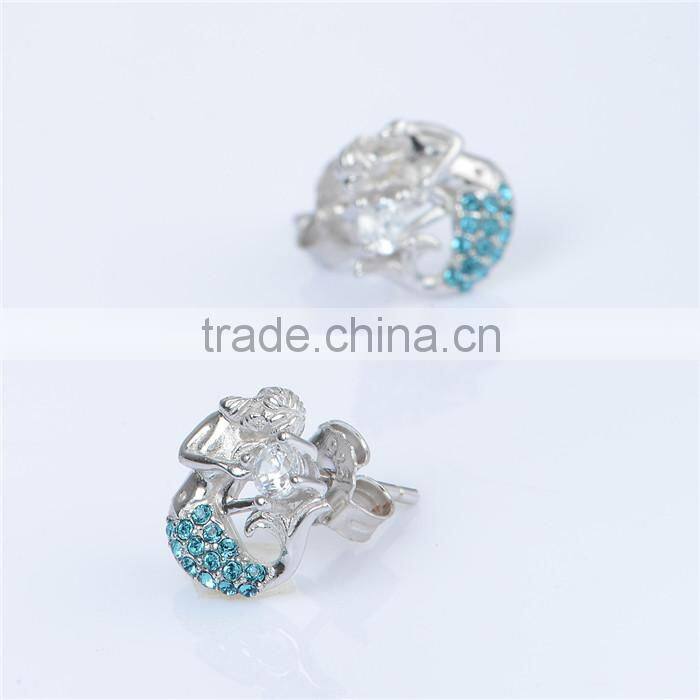 Wholesale Mermaid Jewelry Blue Crystal Sterling Silver Charms Earrings