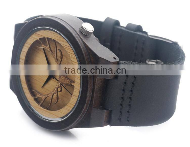 Wholesale promotional deer shape blackwood bamboo wood watches