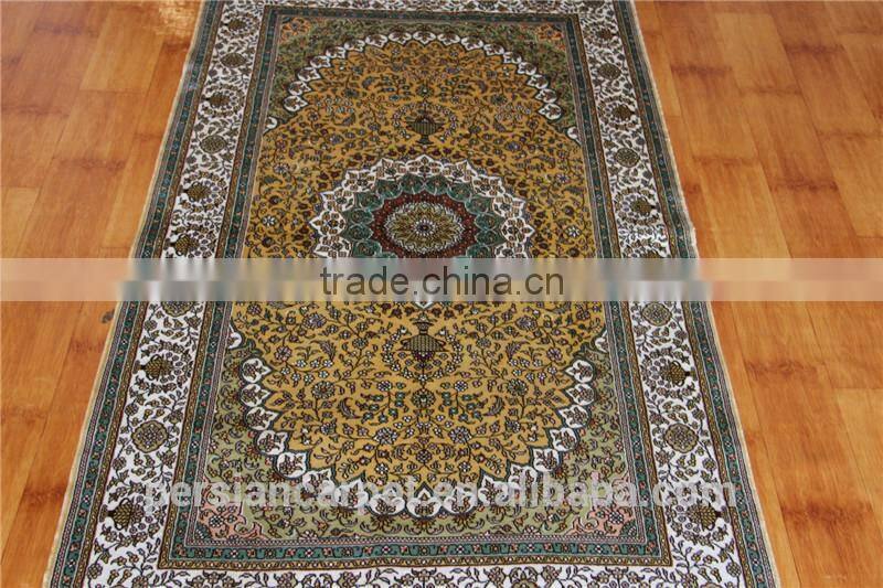 3x5ft tree of life silk rug yellow color nain rug small size