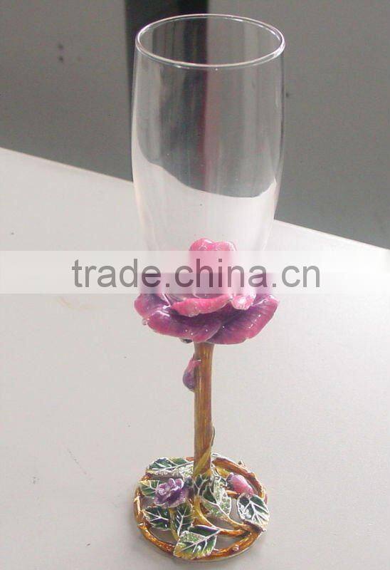 rose design pewter craft wedding champagne flute