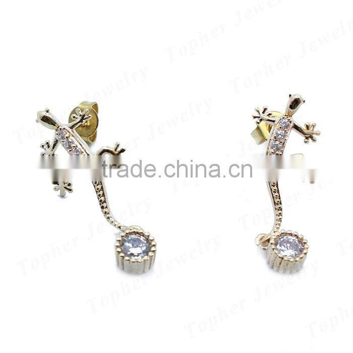 Gemstone inlay cheap brass gecko earring