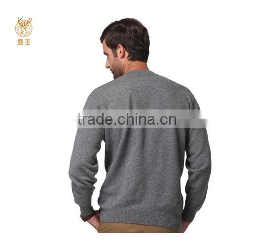 Fancy Round Neck Cashmere Sweater Pullover, Men Latticed Grey Pullover