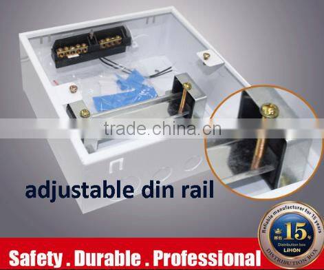 Safe metal din rail inside electrical waterproof distribution board with light
