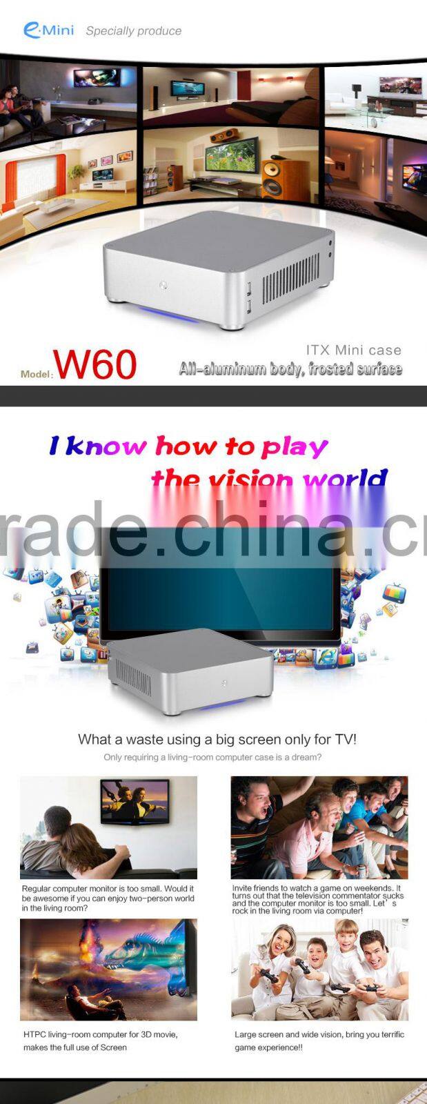 Mini ITX Case Realan Sand Blasting Thin Mini ITX Computer Case W60 ,Welcome OEM