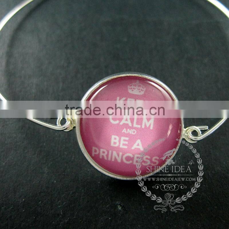 65mm diameter one end open keep calm series 1 candy color collage art cabochon silver wiring fashion bangle bracelet 6420002