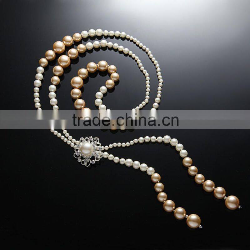 Glass Beads Chucky Necklace with Imtation Pearls Assortment