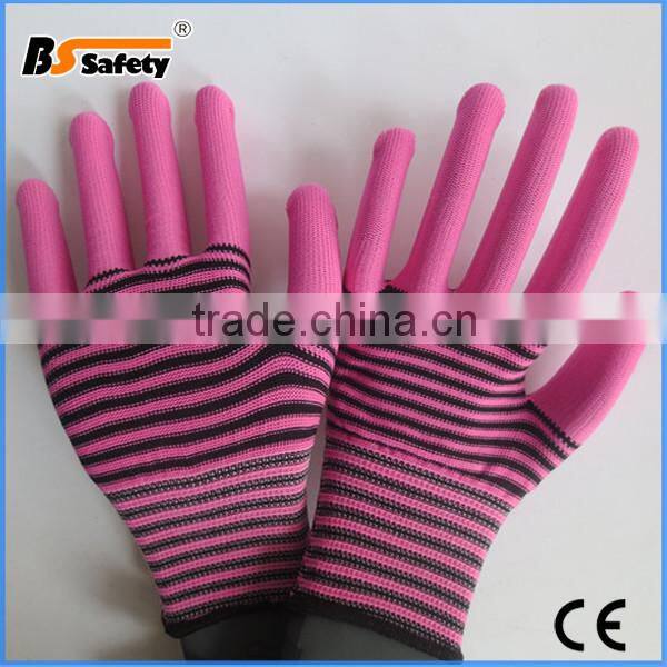 BSSAFETY pink garden glove zebra line nylon gloves