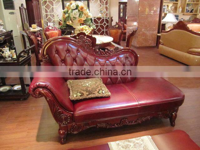 Comfortable Sitting Room Genuine Leather Sofa Set,Leisure Stool & Chaise Lounge & Marble Top Coffee Table,Living Room Sofa Set