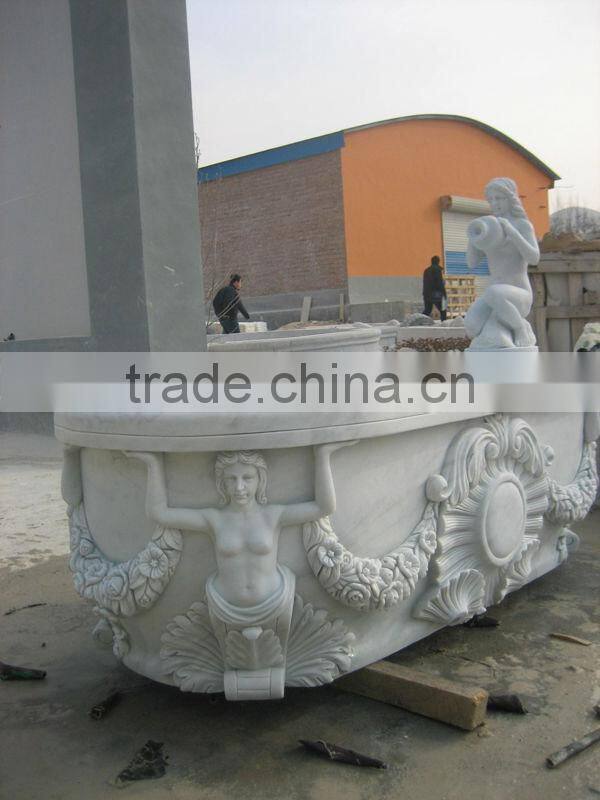 Hand Carved Oval Stone Bathtub with Lady Statue