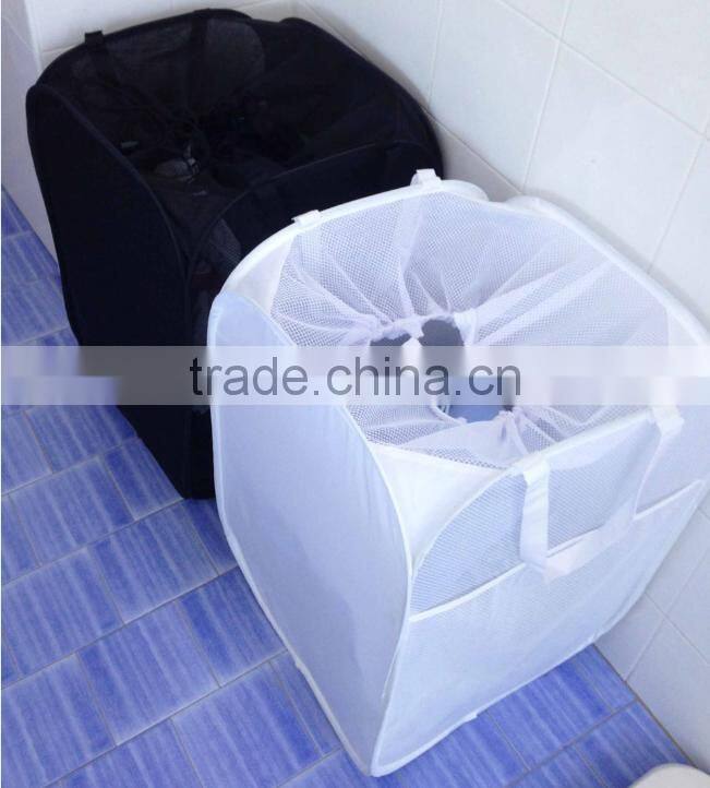 Store More White and Black Reinforced Carry Handled Foldable Pop-Up Mesh Hamper