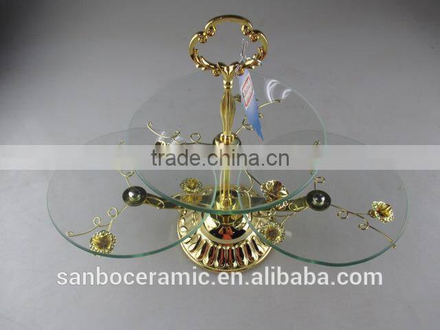 3 Tier Cake Stand, Glass Golden Cake Stand For Russia Market