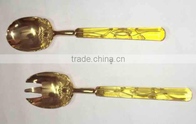 Beautifully embossed salad server set of 2 with Mother of Pearl decoration