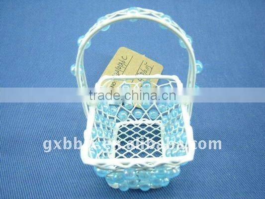 Square/Rectangle wire decorative with blue and purple pearl small easter basket gift basket