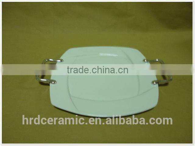New stock japanese style ceramic plate with Metal handle