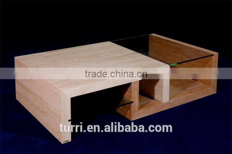 Modern Square Travertine With Tempered Glass Surface Center Table