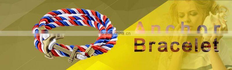 Fashion Jewelry Wholesale Leather Steel Anchor Hook Bracelet men ,Custom Jewelry Leather Nautical Bracelet