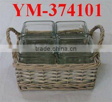 small wicker candlestick holder with ears