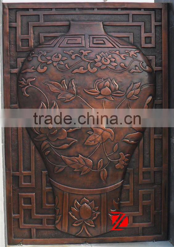 Bronze flower pot shape modern relief sculpture