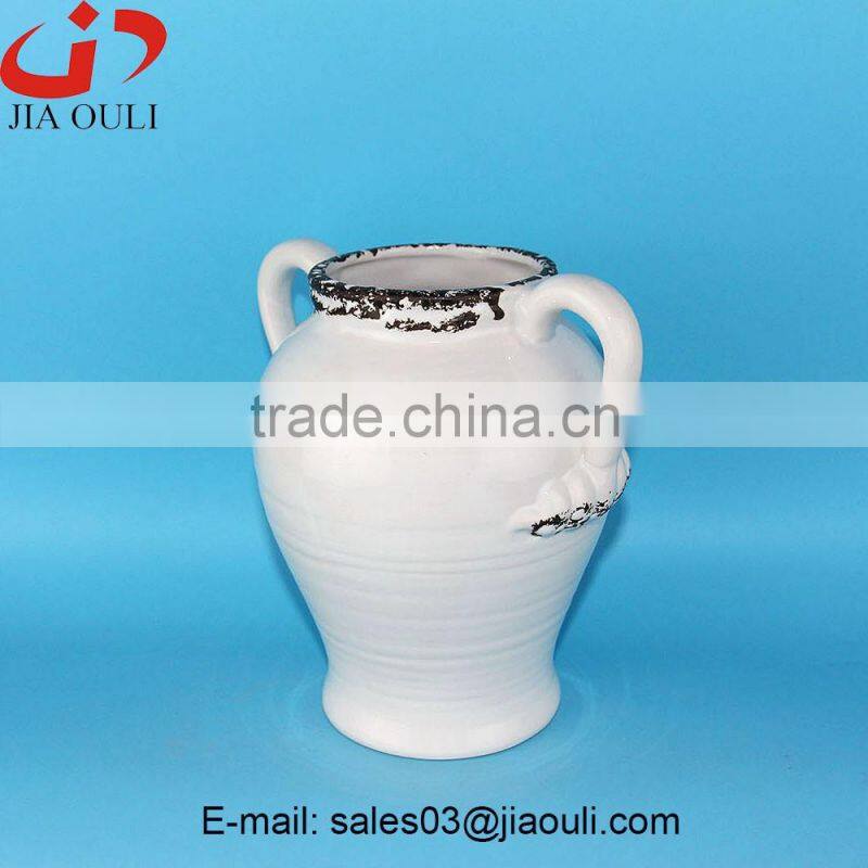 with handle white ceramic Antique Vase, large floor planters vase