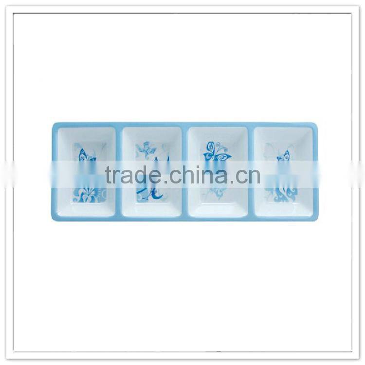 Countryside large butterfly printing square 4 section dessert melamine plate