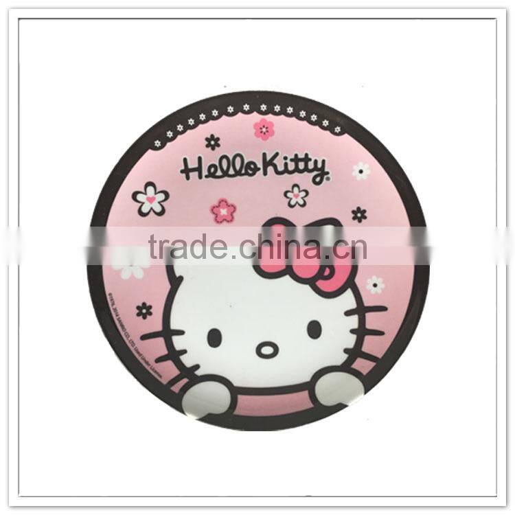 Food grade bulk buy plastic pink big face cat printing unbreakable melamine round children's plate