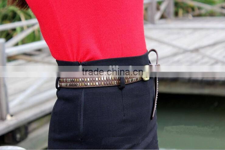 Wholesale new style women lady waist belt PU faux leather belt with two row rivet