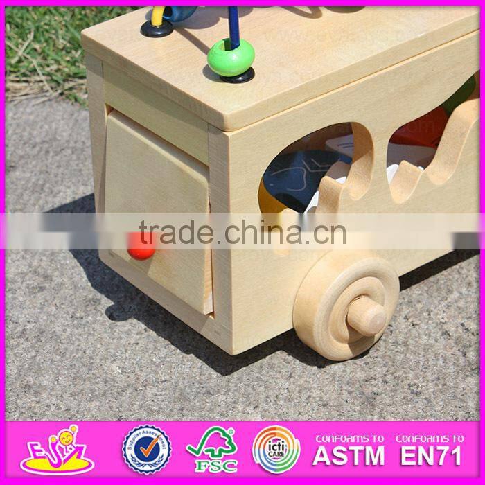 2015 Multifunction wooden pull and push toy for kids,Lovely wooden toy pull for children,Hot sale wooden baby car toy W05B074-A1