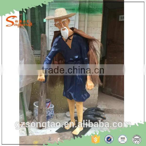 2016 New Best quality animal sculpture fake artificial old fisherman and birds statue for sale