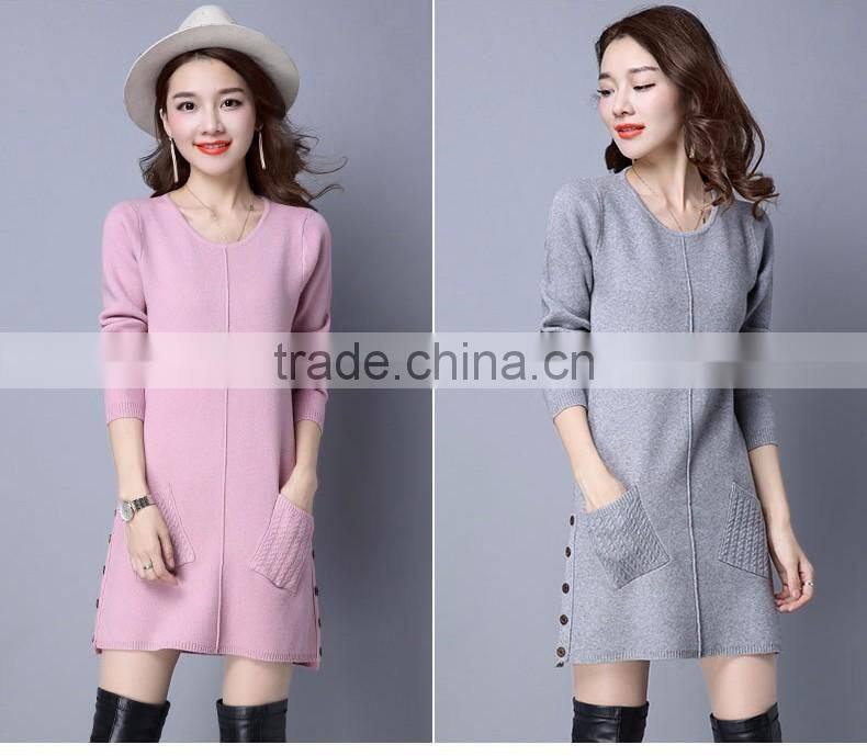 Ladies fashion clothing designs knit dresses wholesale pullover sweater dress for women