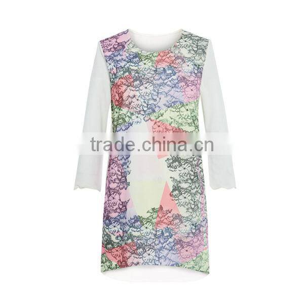 2015 High Quality European Retro Style loose fit longsleeved printed girl party wear western dress