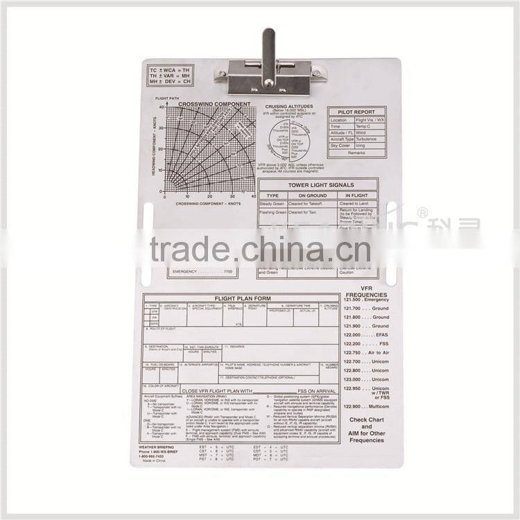 Chinese Manufacturer High quality metal pilot clipboard, aviation training metal kneeboard with two holes on side #IFR