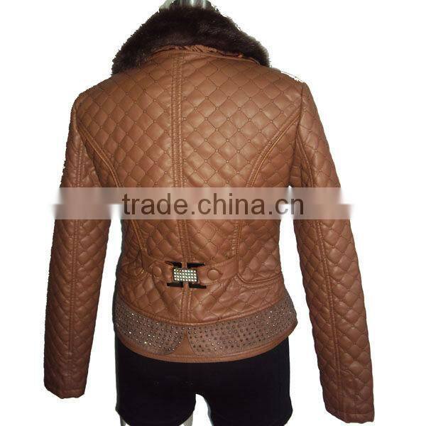 2014 winter shawl fur collar womens quilted pu leather coats