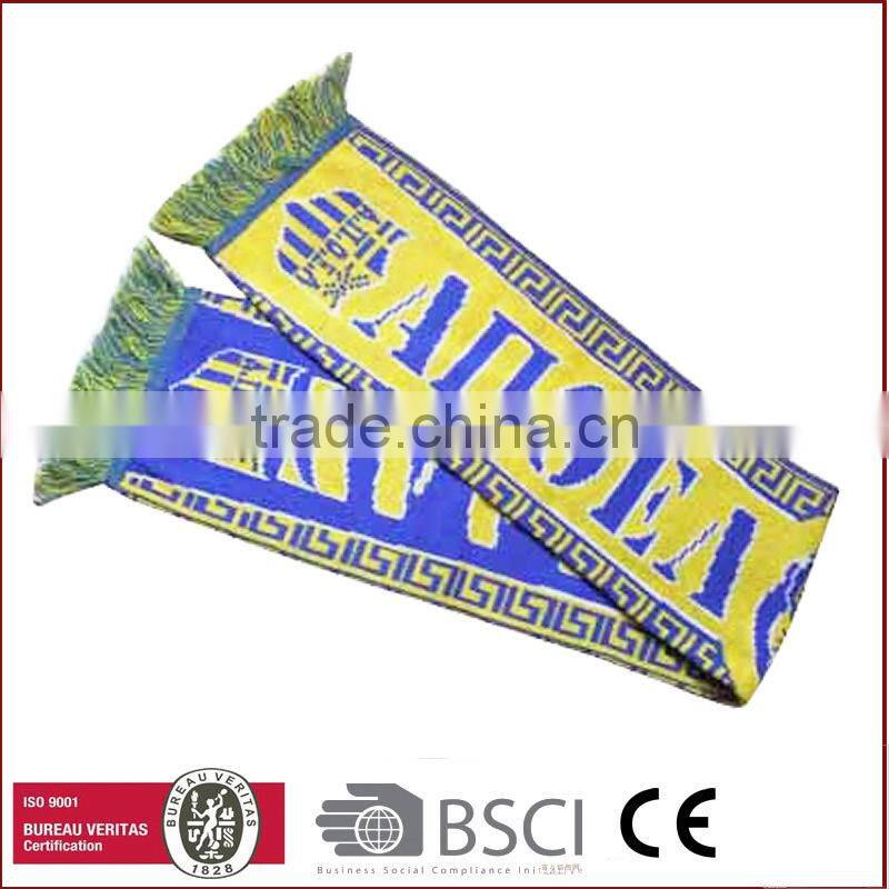 Customized small MOQ arcylic scarf/football scarf/sport scarf