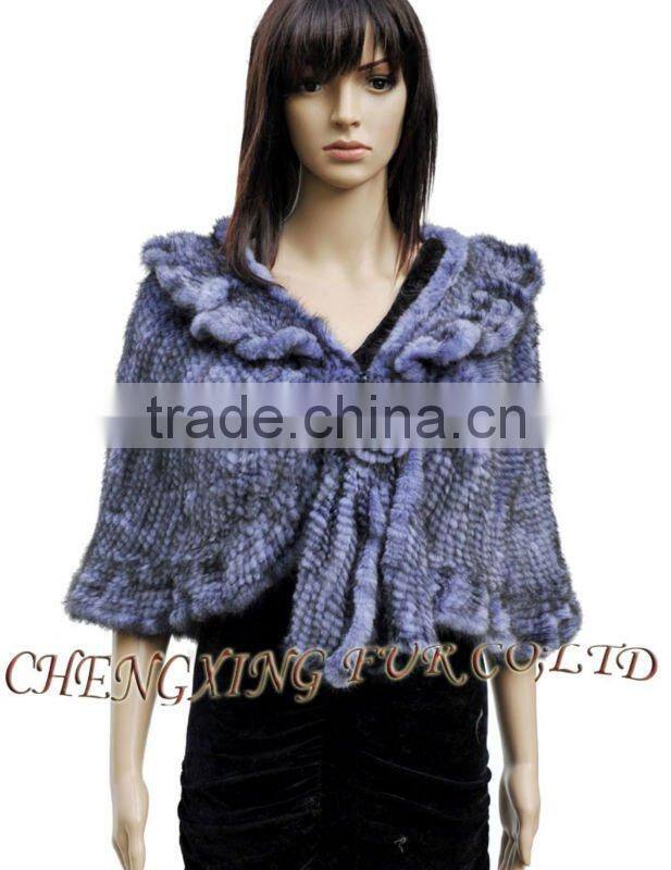 CX-B-M-60D Fashion Wholesale Knitted Mink Fur With Rosette Lady Fur Shawl
