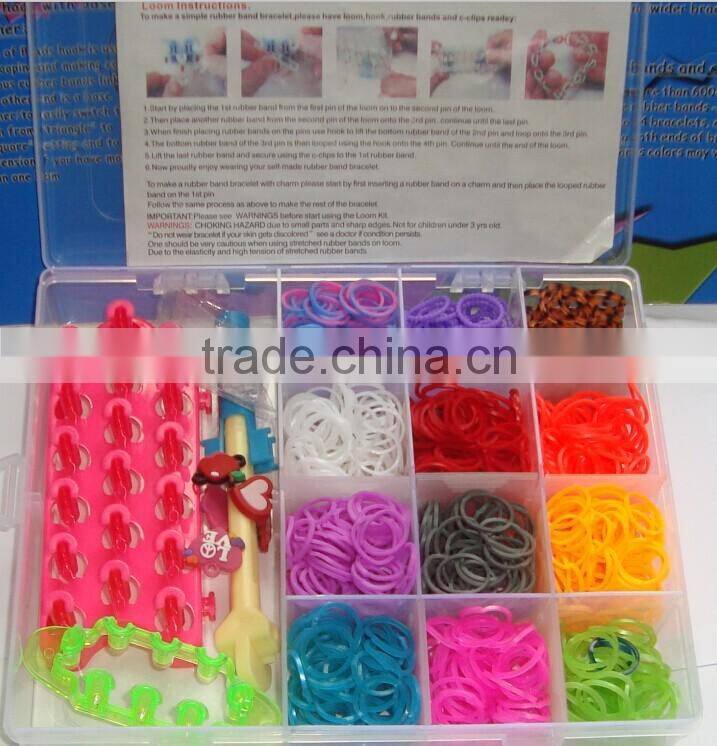 rainbow color silicone band loom kits/ DIY rainbow rubber band bracelet /colorful latex free loom bands