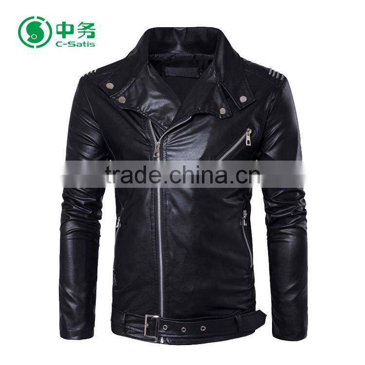 Fashion Style Multi Zippers Windproof Mens White / Red / Black Punk Leather Jacket for Sale
