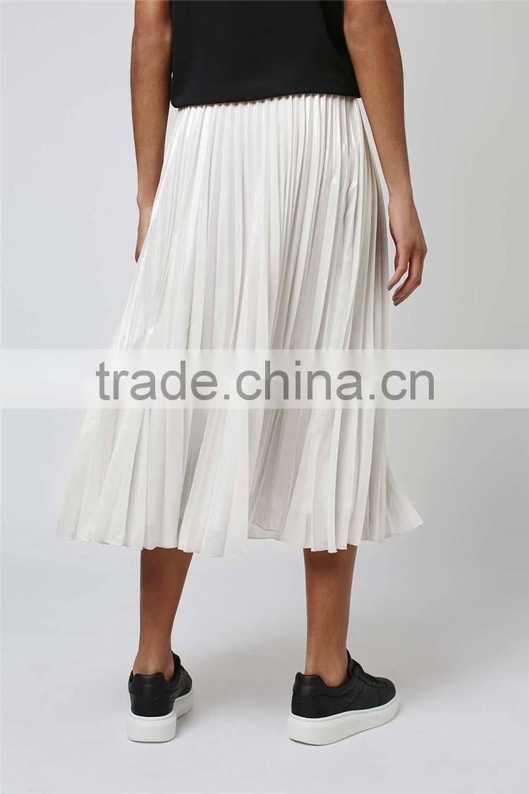 Hot Sale Iridescent Pleated Skirts High Waist Zip Up Plain White Beach Style Long Skirts