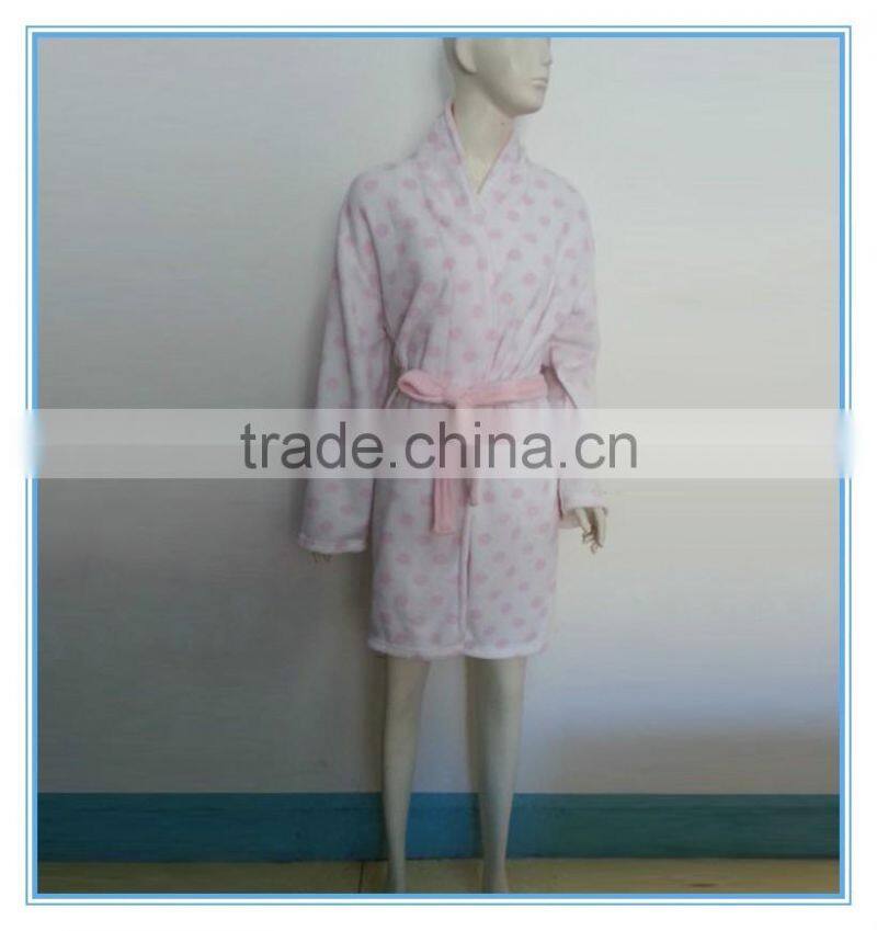 Flannel bath robes soft coral fleece terry dot printing bathrobes, fluffy bathrobe, lady's gown dresses polyester pajamas