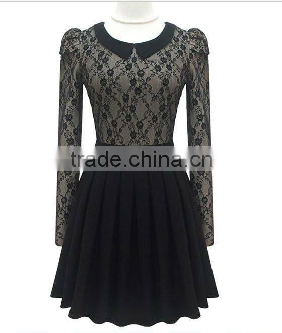 ET13003 Round Neckline Lace Skater Dress in Black
