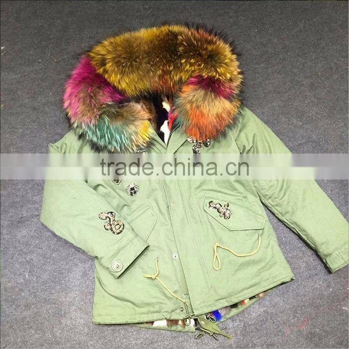 Myfur Customized Random Color Big Raccoon Fur Hood Patchwork Fur Lining Ladies Parka