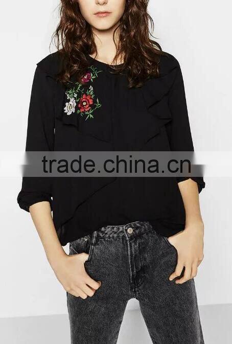 Runwaylover EY2373B Europe Style 2017 Ladies Fashion Falbala Embroidery Blouse