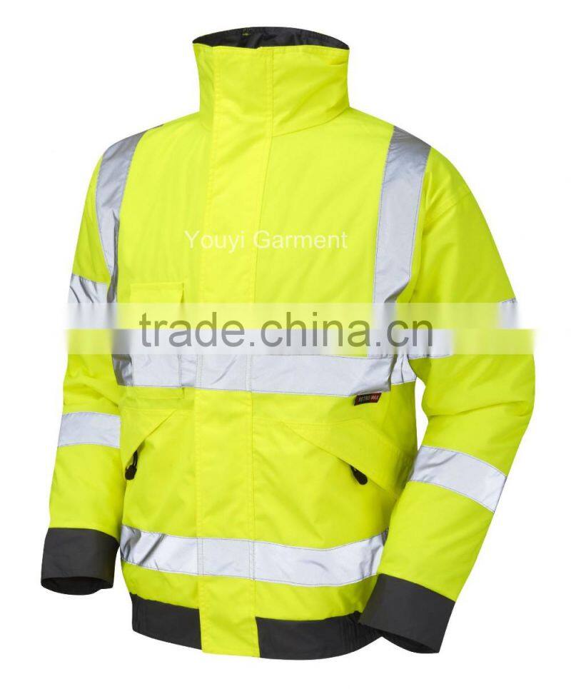 high visibility quilted bomber jacket yellow safety