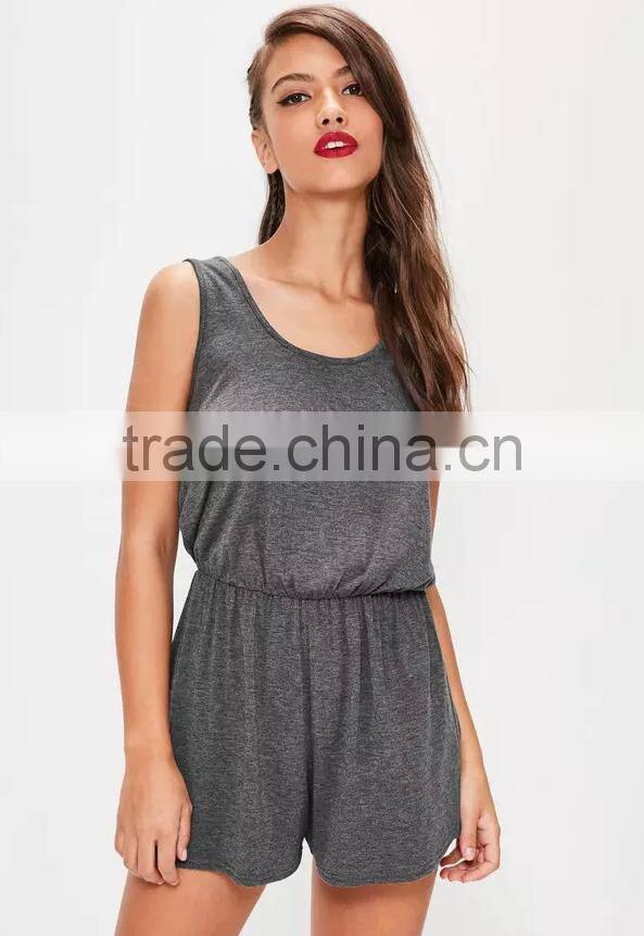 Fashion summer women cotton casual grey sleeveless jersey playsuit 2017