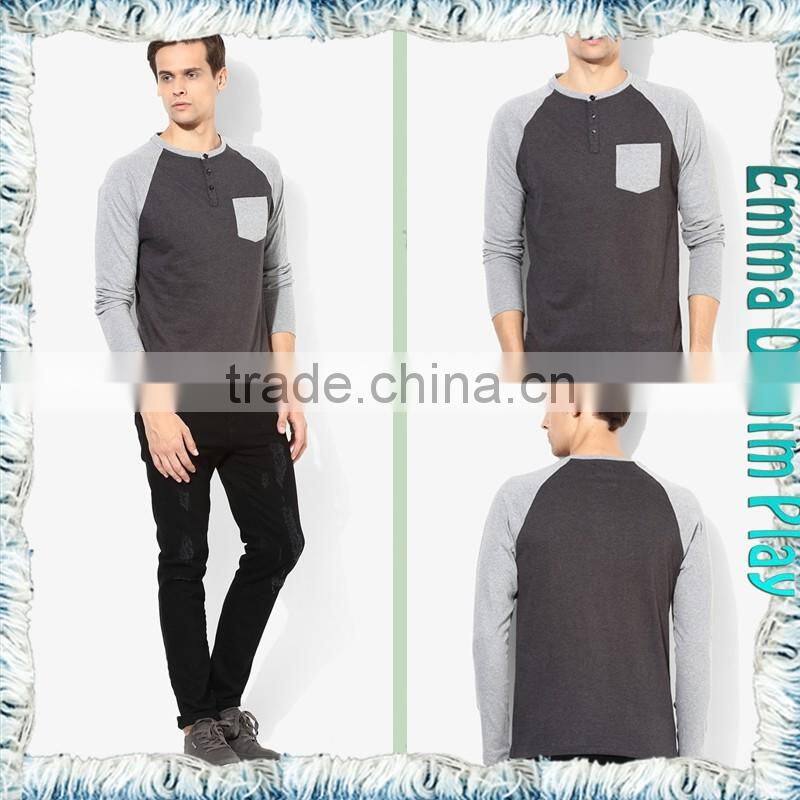 High Quality Custom Design Mens Long Sleeves Contrast Color O-Neck T Shirts