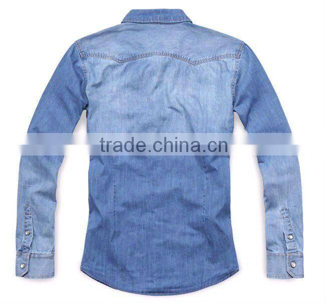 European fashion style Light blue 100%Natural Cotton soft Denim/Retro Cowboy Shirt for men with S,M,L,XL,XXL peaked collar