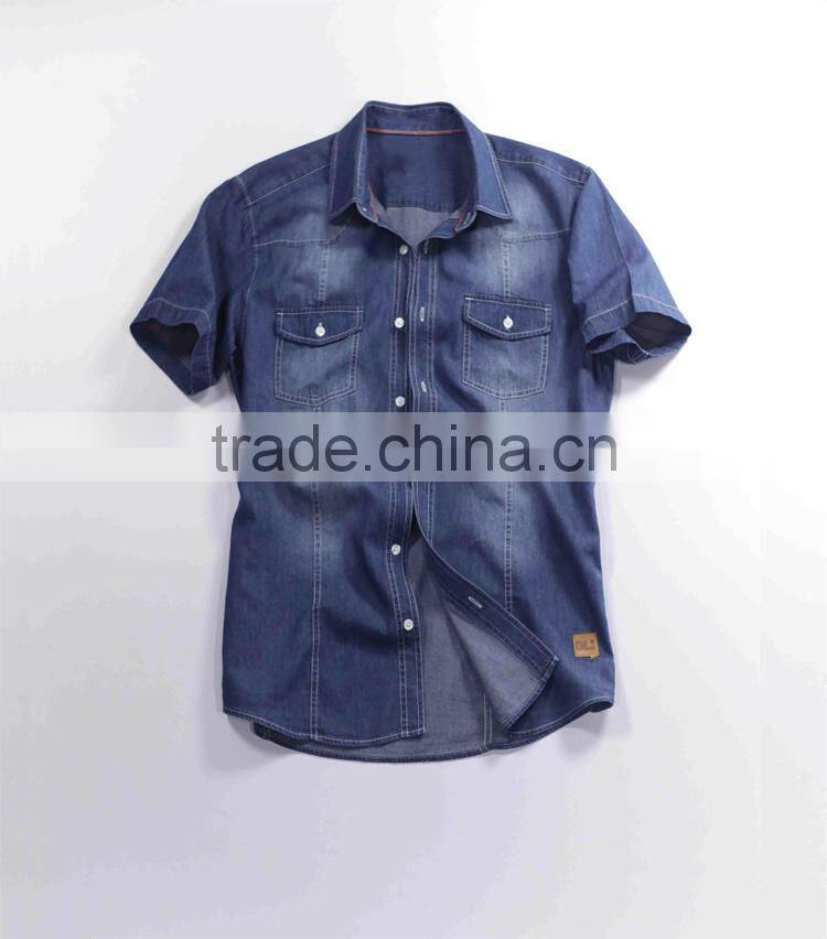 slim fit heavy wash short sleeve denim shirt man wear