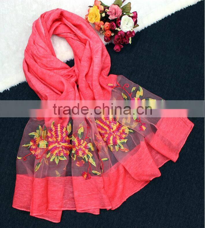 2017 High Quality women Flower embroidered silk scarf