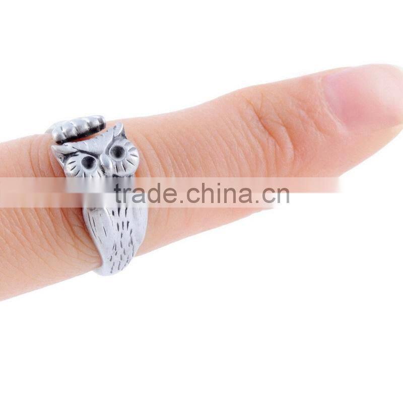 Owl Rings Animal Wrap Rings Silver Plated Jewelry Adjustable Retro Ring Resizable