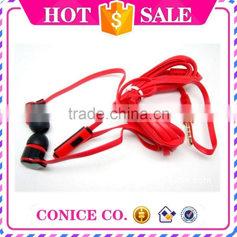 wholesale bicolor noodle cable in-ear earphone with volume control with mic